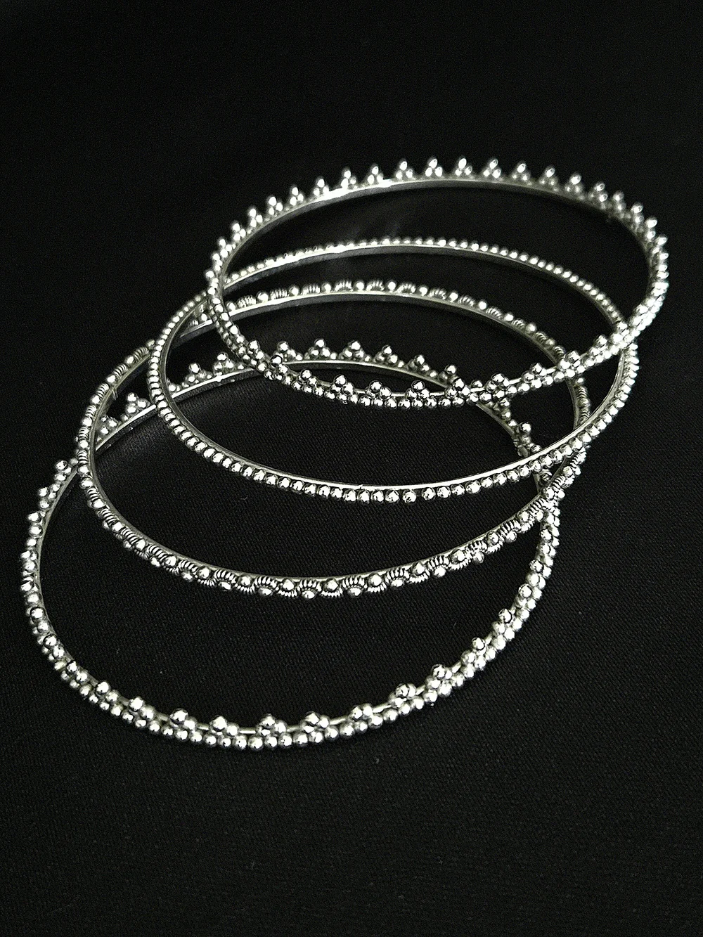 VTG Beaded Bangles Set of 4 - Boho, Tribal - Granulated Style, Silver-tone - 9